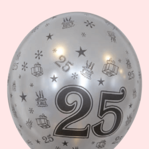 Ballon no. 14 metallic zilver met cijfer 25