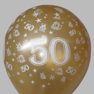 Ballon no. 14 metallic goud met cijfer 50