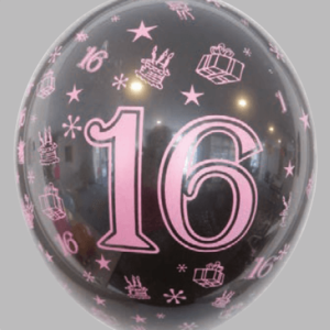 Ballon no. 12 decoratie zwart met cijfer 16