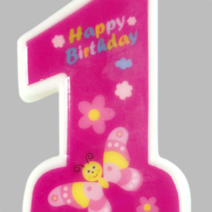 Rosé kaars op houder: My 1st Birthday