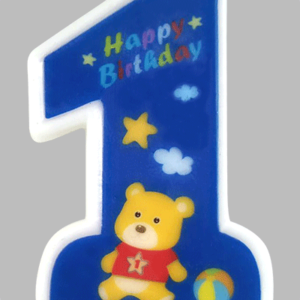 Blauwe kaars op houder: My 1st Birthday